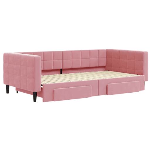 Sofá-cama, Sofá conversível com gavetão e gavetas 100x200 cm veludo rosa Sofá-cama, Sofá conversível com gavetão e gavetas 100x200 cm veludo rosa