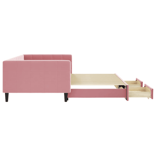Sofá-cama, Sofá conversível com gavetão e gavetas 100x200 cm veludo rosa Sofá-cama, Sofá conversível com gavetão e gavetas 100x200 cm veludo rosa