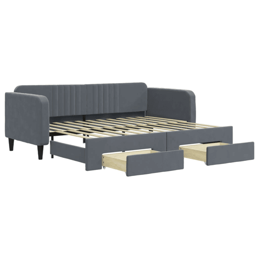 Sofá-cama, Sofá conversível c gavetão e gavetas 90x200 cm veludo cinzento-escuro