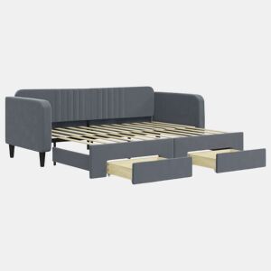 Sofá-cama, Sofá conversível c gavetão e gavetas 90x200 cm veludo cinzento-escuro