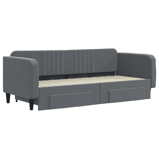 Sofá-cama, Sofá conversível c gavetão e gavetas 90x200 cm veludo cinzento-escuro