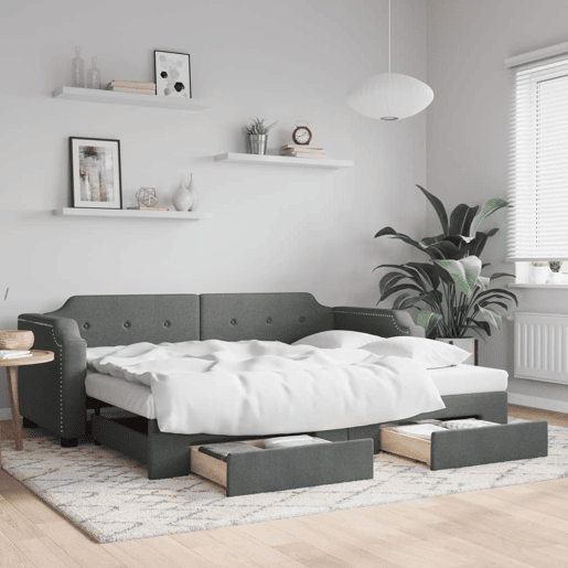 Sofá-cama, Sofá conversível c gavetão e gavetas 90x200 cm tecido cinzento-escuro