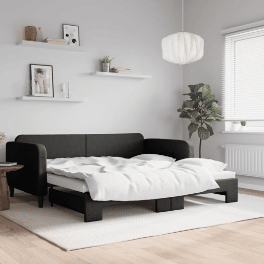 Sofá-cama, Sofá conversível com gavetão 100x200 cm tecido preto