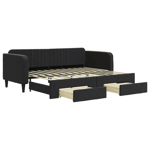 Sofá-cama, Sofá conversível com gavetão e gavetas 90x200 cm veludo preto Sofá-cama, Sofá conversível com gavetão e gavetas 90x200 cm veludo preto