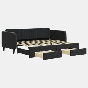 Sofá-cama, Sofá conversível com gavetão e gavetas 90x200 cm veludo preto