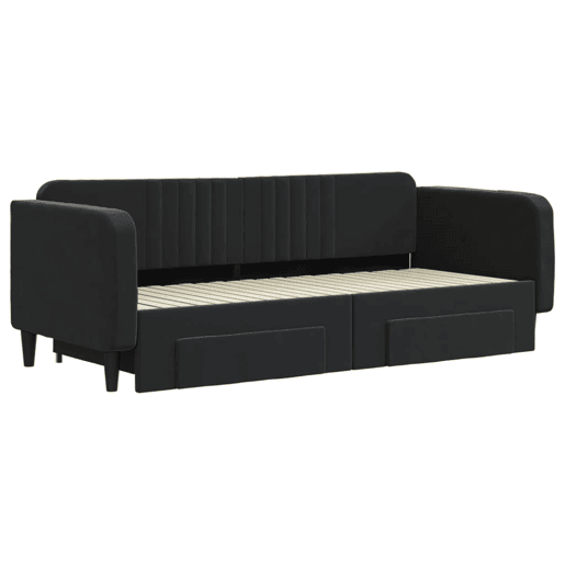 Sofá-cama, Sofá conversível com gavetão e gavetas 90x200 cm veludo preto Sofá-cama, Sofá conversível com gavetão e gavetas 90x200 cm veludo preto