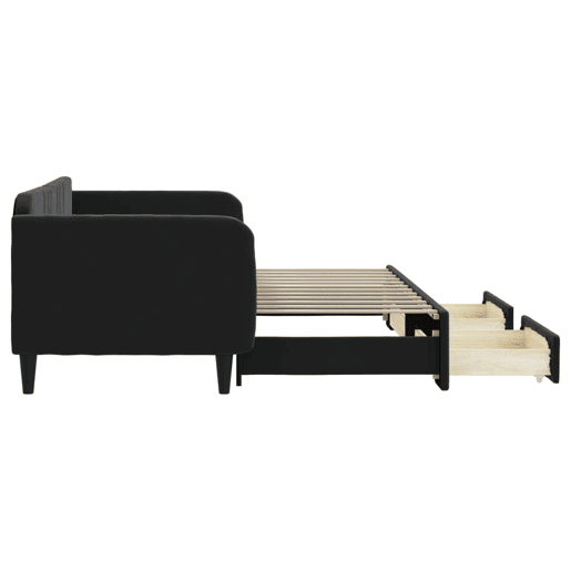 Sofá-cama, Sofá conversível com gavetão e gavetas 90x200 cm veludo preto Sofá-cama, Sofá conversível com gavetão e gavetas 90x200 cm veludo preto