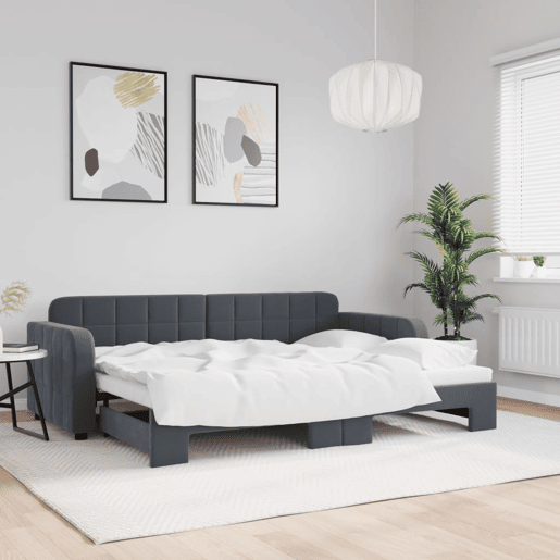 Sofá-cama, Sofá conversível com gavetão 80x200 cm veludo cinzento-escuro Sofá-cama, Sofá conversível com gavetão 80x200 cm veludo cinzento-escuro