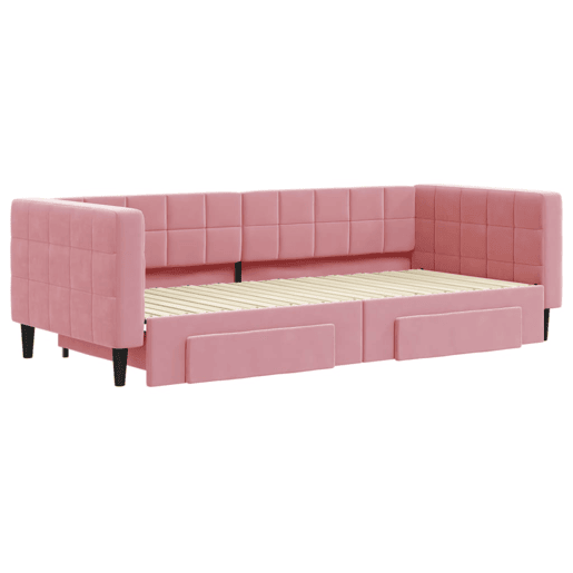 Sofá-cama, Sofá conversível com gavetão e gavetas 90x200 cm veludo rosa Sofá-cama, Sofá conversível com gavetão e gavetas 90x200 cm veludo rosa