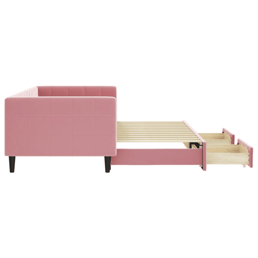 Sofá-cama, Sofá conversível com gavetão e gavetas 90x200 cm veludo rosa Sofá-cama, Sofá conversível com gavetão e gavetas 90x200 cm veludo rosa