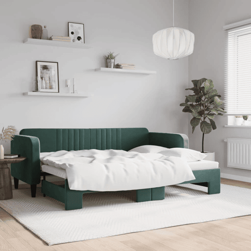 Sofá-cama, Sofá conversível com gavetão 80x200 cm veludo verde-escuro Sofá-cama, Sofá conversível com gavetão 80x200 cm veludo verde-escuro