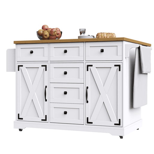 Ilha de cozinha móvel 147 x 70 x 93 cm - Carrinho de serviço em madeira com grande capacidade - Branco