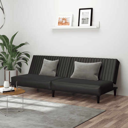 Sofá-cama, Sofá conversível de 2 lugares couro artificial preto Sofá-cama, Sofá conversível de 2 lugares couro artificial preto