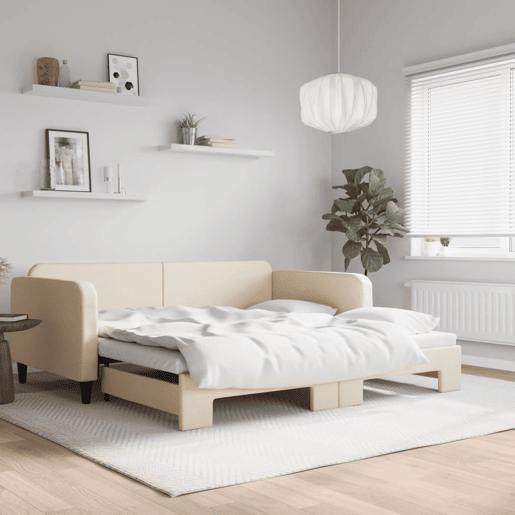 Sofá-cama, Sofá conversível com gavetão 100x200 cm tecido cor creme Sofá-cama, Sofá conversível com gavetão 100x200 cm tecido cor creme