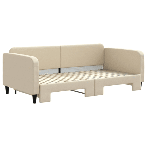 Sofá-cama, Sofá conversível com gavetão 100x200 cm tecido cor creme Sofá-cama, Sofá conversível com gavetão 100x200 cm tecido cor creme