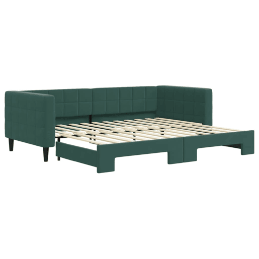 Sofá-cama, Sofá conversível com gavetão 90x200 cm veludo verde-escuro