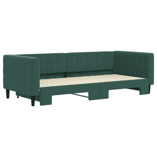 Sofá-cama, Sofá conversível com gavetão 90x200 cm veludo verde-escuro