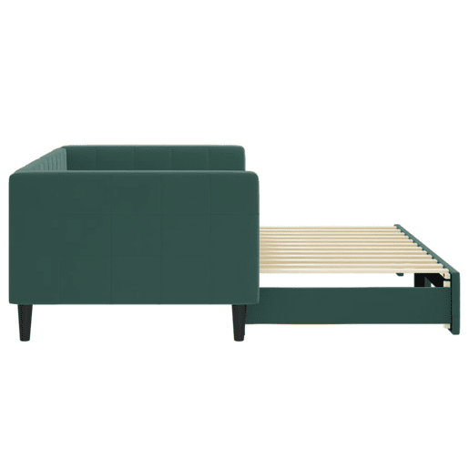 Sofá-cama, Sofá conversível com gavetão 90x200 cm veludo verde-escuro
