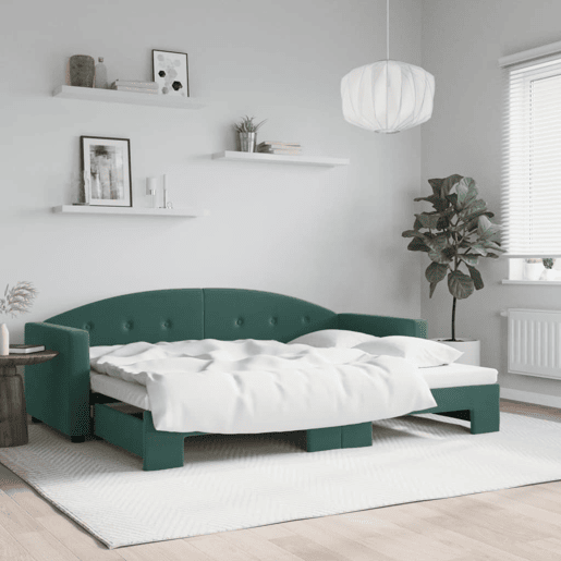 Sofá-cama, Sofá conversível com gavetão 80x200 cm veludo verde-escuro Sofá-cama, Sofá conversível com gavetão 80x200 cm veludo verde-escuro