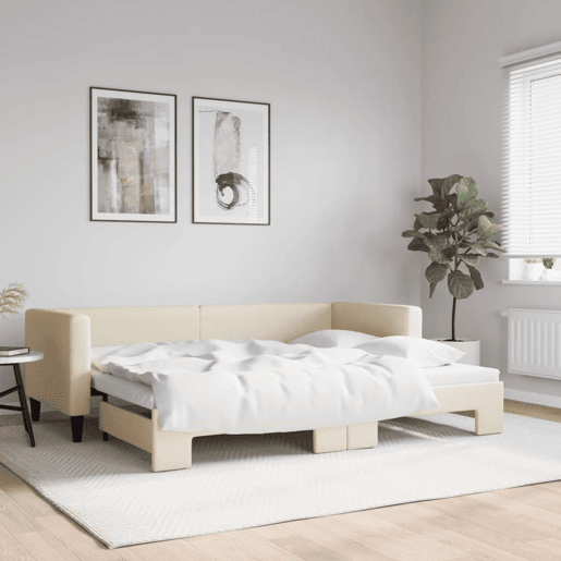 Sofá-cama, Sofá conversível com gavetão 80x200 cm tecido cor creme