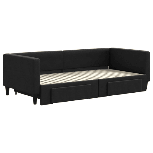 Sofá-cama, Sofá conversível com gavetão e gavetas 90x190 cm tecido preto