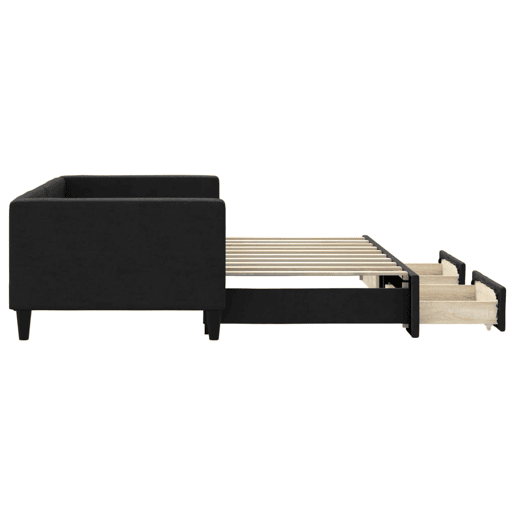 Sofá-cama, Sofá conversível com gavetão e gavetas 90x190 cm tecido preto