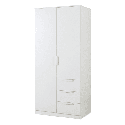 Roupeiro Eiselfing (2 portas 1 bengaleiro 4 compartimentos 3 gavetas) MDF 176x80x52 cm - Branco en.casa