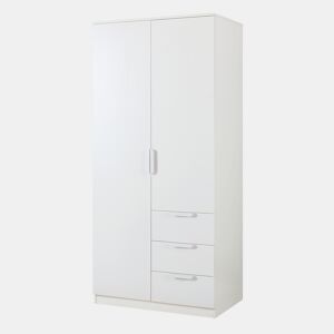 Roupeiro Eiselfing (2 portas 1 bengaleiro 4 compartimentos 3 gavetas) MDF 176x80x52 cm - Branco en.casa