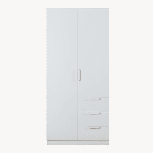 Roupeiro Eiselfing (2 portas 1 bengaleiro 4 compartimentos 3 gavetas) MDF 176x80x52 cm - Branco en.casa