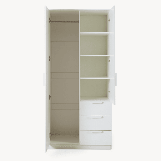 Roupeiro Eiselfing (2 portas 1 bengaleiro 4 compartimentos 3 gavetas) MDF 176x80x52 cm - Branco en.casa