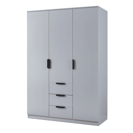 Roupeiro Eiselfing (3 portas 4 compartimentos 3 gavetas) MDF 176x120x52 cm - Cinzento en.casa Roupeiro Eiselfing (3 portas 4 compartimentos 3 gavetas) MDF 176x120x52 cm - Cinzento en.casa