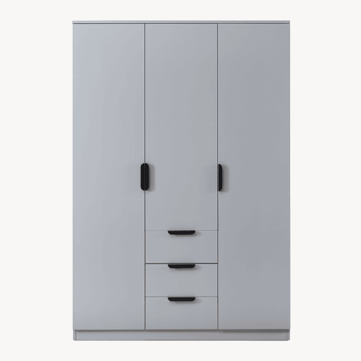 Roupeiro Eiselfing (3 portas 4 compartimentos 3 gavetas) MDF 176x120x52 cm - Cinzento en.casa Roupeiro Eiselfing (3 portas 4 compartimentos 3 gavetas) MDF 176x120x52 cm - Cinzento en.casa