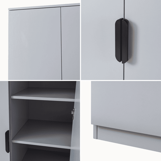 Roupeiro Eiselfing (3 portas 4 compartimentos 3 gavetas) MDF 176x120x52 cm - Cinzento en.casa Roupeiro Eiselfing (3 portas 4 compartimentos 3 gavetas) MDF 176x120x52 cm - Cinzento en.casa