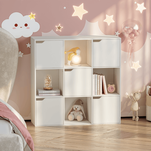 Prateleira para crianças Ljunshund com 9 compartimentos Cubo 90x90x30 cm Branco en.casa