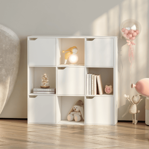 Prateleira para crianças Ljunshund com 9 compartimentos Cubo 90x90x30 cm Branco en.casa