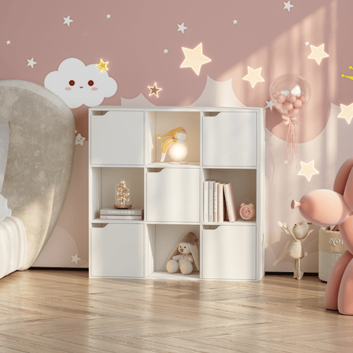 Prateleira para crianças Ljunshund com 9 compartimentos Cubo 90x90x30 cm Branco en.casa