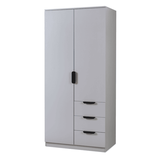 Roupeiro Eiselfing (2 portas 1 bengaleiro 4 compartimentos 3 gavetas) MDF 176x80x52 cm - Cinzento en.casa