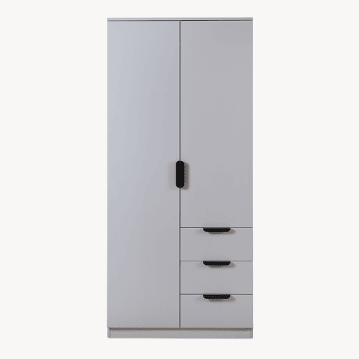 Roupeiro Eiselfing (2 portas 1 bengaleiro 4 compartimentos 3 gavetas) MDF 176x80x52 cm - Cinzento en.casa