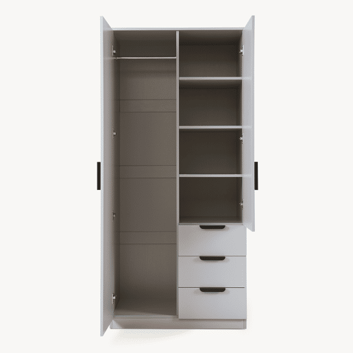 Roupeiro Eiselfing (2 portas 1 bengaleiro 4 compartimentos 3 gavetas) MDF 176x80x52 cm - Cinzento en.casa