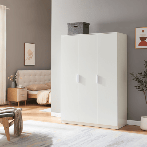 Roupeiro Eiselfing (3 portas 1 bengaleiro 4 compartimentos) MDF 176x120x52 cm - Branco en.casa