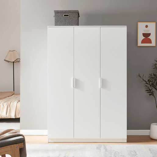 Roupeiro Eiselfing (3 portas 1 bengaleiro 4 compartimentos) MDF 176x120x52 cm - Branco en.casa