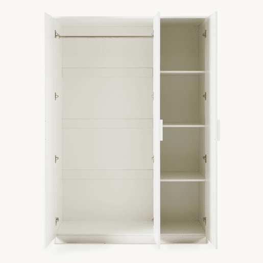 Roupeiro Eiselfing (3 portas 1 bengaleiro 4 compartimentos) MDF 176x120x52 cm - Branco en.casa