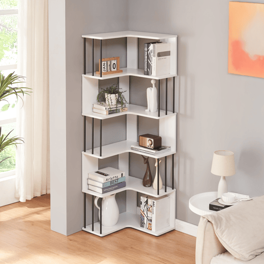 Prateleira de canto Afrel de 5 níveis 160x54x54 cm branco en.casa Prateleira de canto Afrel de 5 níveis 160x54x54 cm branco en.casa