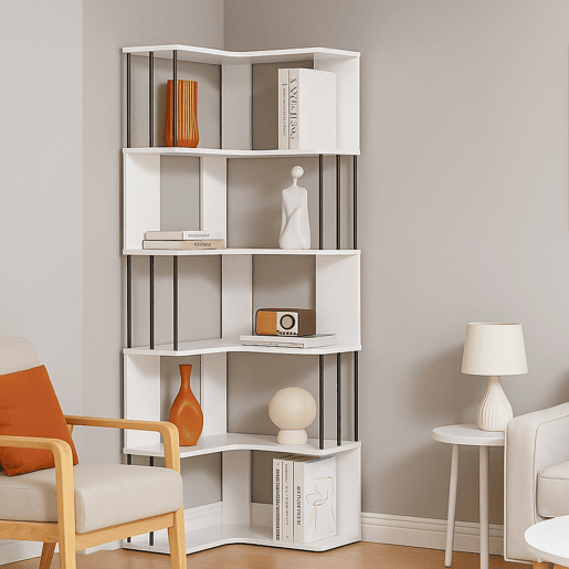 Prateleira de canto Afrel de 5 níveis 160x54x54 cm branco en.casa Prateleira de canto Afrel de 5 níveis 160x54x54 cm branco en.casa