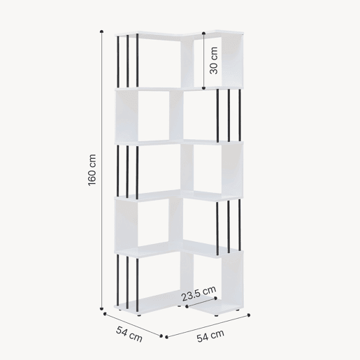 Prateleira de canto Afrel de 5 níveis 160x54x54 cm branco en.casa Prateleira de canto Afrel de 5 níveis 160x54x54 cm branco en.casa