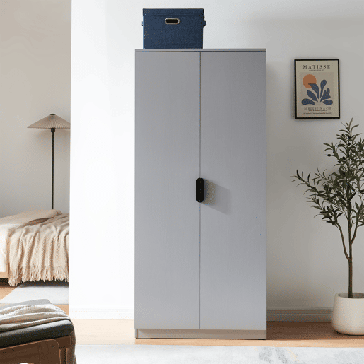 Roupeiro Eiselfing (2 portas 1 bengaleiro 4 compartimentos) MDF 176x80x52cm - Cinzento en.casa