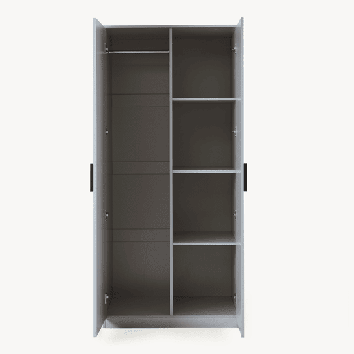 Roupeiro Eiselfing (2 portas 1 bengaleiro 4 compartimentos) MDF 176x80x52cm - Cinzento en.casa