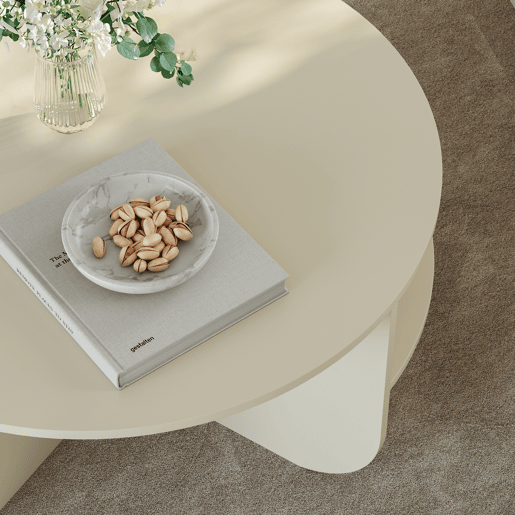 Mesa de centro Reykhon redonda com espaço de arrumação Ø80x41 cm - Cor areia en.casa Mesa de centro Reykhon redonda com espaço de arrumação Ø80x41 cm - Cor areia en.casa