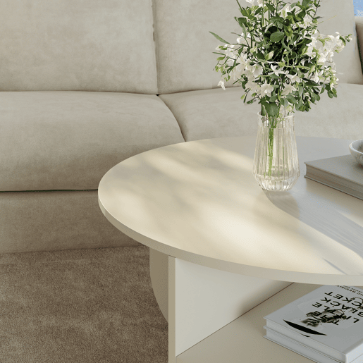 Mesa de centro Reykhon redonda com espaço de arrumação Ø80x41 cm - Cor areia en.casa Mesa de centro Reykhon redonda com espaço de arrumação Ø80x41 cm - Cor areia en.casa