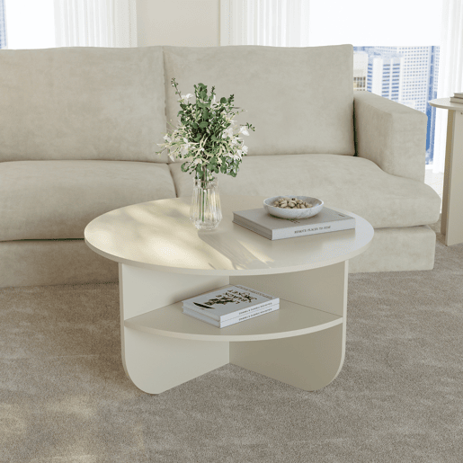 Mesa de centro Reykhon redonda com espaço de arrumação Ø80x41 cm - Cor areia en.casa Mesa de centro Reykhon redonda com espaço de arrumação Ø80x41 cm - Cor areia en.casa